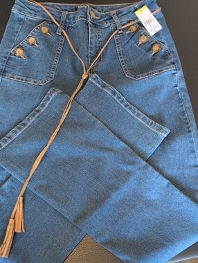 Metaphor Blue Boot-Cut Jeans with Tan Drawstring
